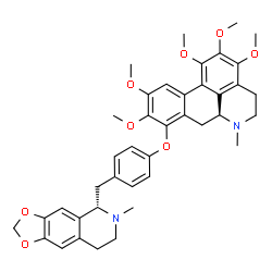 ChemSpider 2D Image | (6aS)-1,2,3,9,10-Pentamethoxy-6-methyl-8-(4-{[(5S)-6-methyl-5,6,7,8-tetrahydro[1,3]dioxolo[4,5-g]isoquinolin-5-yl]methyl}phenoxy)-5,6,6a,7-tetrahydro-4H-dibenzo[de,g]quinoline | C40H44N2O8
