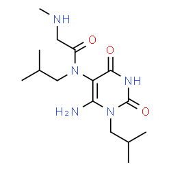 ChemSpider 2D Image | N-(6-Amino-1-isobutyl-2,4-dioxo-1,2,3,4-tetrahydro-5-pyrimidinyl)-N-isobutyl-N~2~-methylglycinamide | C15H27N5O3