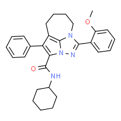 ChemSpider 2D Image | N-Cyclohexyl-1-(2-methoxyphenyl)-4-phenyl-5,6,7,8-tetrahydro-2,2a,8a-triazacyclopenta[cd]azulene-3-carboxamide | C29H32N4O2