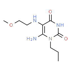 ChemSpider 2D Image | 6-Amino-5-((2-methoxyethyl)amino)-1-propylpyrimidine-2,4(1H,3H)-dione | C10H18N4O3