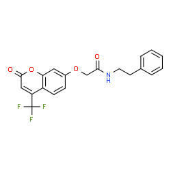 ChemSpider 2D Image | 2-{[2-Oxo-4-(trifluoromethyl)-2H-chromen-7-yl]oxy}-N-(2-phenylethyl)acetamide | C20H16F3NO4