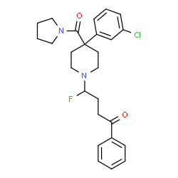 ChemSpider 2D Image | 4-[4-(3-Chlorophenyl)-4-(1-pyrrolidinylcarbonyl)-1-piperidinyl]-4-fluoro-1-phenyl-1-butanone | C26H30ClFN2O2