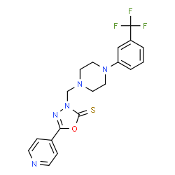 ChemSpider 2D Image | 5-(4-Pyridinyl)-3-({4-[3-(trifluoromethyl)phenyl]-1-piperazinyl}methyl)-1,3,4-oxadiazole-2(3H)-thione | C19H18F3N5OS