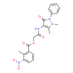 ChemSpider 2D Image | 2-[(1,5-Dimethyl-3-oxo-2-phenyl-2,3-dihydro-1H-pyrazol-4-yl)amino]-2-oxoethyl 2-methyl-3-nitrobenzoate | C21H20N4O6