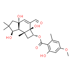 ChemSpider 2D Image | (2R,2aS,4aR,7R,7aS,7bR)-3-Formyl-2a,4a,7-trihydroxy-6,6,7b-trimethyl-2,2a,4a,5,6,7,7a,7b-octahydro-1H-cyclobuta[e]inden-2-yl 2-hydroxy-4-methoxy-6-methylbenzoate | C24H30O8