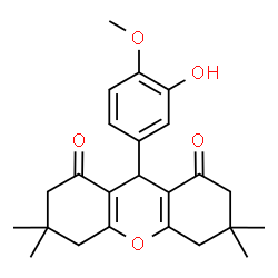 ChemSpider 2D Image | 9-(3-Hydroxy-4-methoxyphenyl)-3,3,6,6-tetramethyl-3,4,5,6,7,9-hexahydro-1H-xanthene-1,8(2H)-dione | C24H28O5