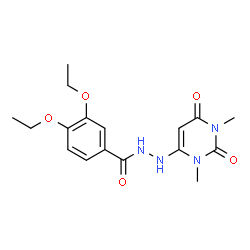 ChemSpider 2D Image | N'-(1,3-Dimethyl-2,6-dioxo-1,2,3,6-tetrahydro-4-pyrimidinyl)-3,4-diethoxybenzohydrazide | C17H22N4O5