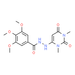ChemSpider 2D Image | N'-(1,3-Dimethyl-2,6-dioxo-1,2,3,6-tetrahydro-4-pyrimidinyl)-3,4,5-trimethoxybenzohydrazide | C16H20N4O6