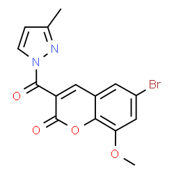 ChemSpider 2D Image | 6-Bromo-8-methoxy-3-[(3-methyl-1H-pyrazol-1-yl)carbonyl]-2H-chromen-2-one | C15H11BrN2O4