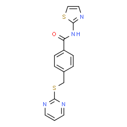 ChemSpider 2D Image | 4-[(2-Pyrimidinylsulfanyl)methyl]-N-(1,3-thiazol-2-yl)benzamide | C15H12N4OS2