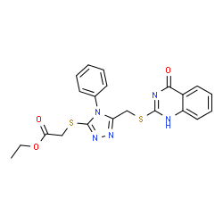 ChemSpider 2D Image | Ethyl [(5-{[(4-oxo-1,4-dihydro-2-quinazolinyl)sulfanyl]methyl}-4-phenyl-4H-1,2,4-triazol-3-yl)sulfanyl]acetate | C21H19N5O3S2