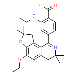 ChemSpider 2D Image | 4-(6-Ethoxy-3,3,8,8-tetramethyl-3,4,8,9-tetrahydrofuro[2,3-h]isoquinolin-1-yl)-2-(ethylamino)benzoate | C26H31N2O4