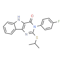 ChemSpider 2D Image | 3-(4-Fluorophenyl)-2-(isopropylsulfanyl)-3,5-dihydro-4H-pyrimido[5,4-b]indol-4-one | C19H16FN3OS