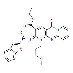 ChemSpider 2D Image | Ethyl (2E)-2-[(1-benzofuran-2-ylcarbonyl)imino]-1-(3-methoxypropyl)-5-oxo-1,5-dihydro-2H-dipyrido[1,2-a:2',3'-d]pyrimidine-3-carboxylate | C27H24N4O6