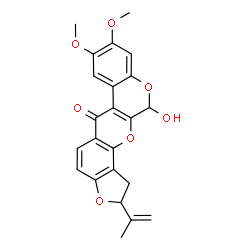 ChemSpider 2D Image | 12-Hydroxy-2-isopropenyl-8,9-dimethoxy-1,2-dihydrochromeno[3,4-b]furo[2,3-h]chromen-6(12H)-one | C23H20O7