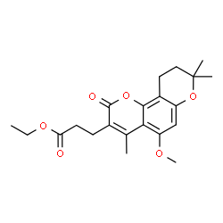 ChemSpider 2D Image | Ethyl 3-(5-methoxy-4,8,8-trimethyl-2-oxo-9,10-dihydro-2H,8H-pyrano[2,3-f]chromen-3-yl)propanoate | C21H26O6