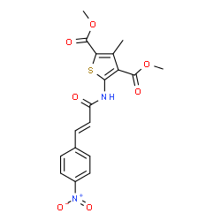 ChemSpider 2D Image | Dimethyl 3-methyl-5-{[(2E)-3-(4-nitrophenyl)-2-propenoyl]amino}-2,4-thiophenedicarboxylate | C18H16N2O7S