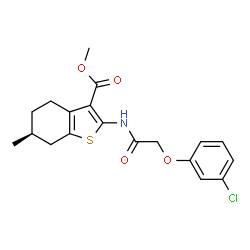 ChemSpider 2D Image | Methyl (6S)-2-{[(3-chlorophenoxy)acetyl]amino}-6-methyl-4,5,6,7-tetrahydro-1-benzothiophene-3-carboxylate | C19H20ClNO4S
