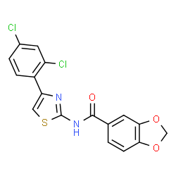 ChemSpider 2D Image | N-[4-(2,4-Dichlorophenyl)-1,3-thiazol-2-yl]-1,3-benzodioxole-5-carboxamide | C17H10Cl2N2O3S