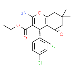 ChemSpider 2D Image | Ethyl (4S)-2-amino-4-(2,4-dichlorophenyl)-7,7-dimethyl-5-oxo-5,6,7,8-tetrahydro-4H-chromene-3-carboxylate | C20H21Cl2NO4