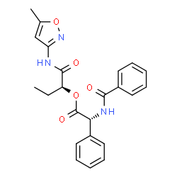 ChemSpider 2D Image | (2S)-1-[(5-Methyl-1,2-oxazol-3-yl)amino]-1-oxo-2-butanyl (2R)-(benzoylamino)(phenyl)acetate | C23H23N3O5