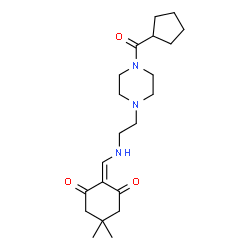 ChemSpider 2D Image | 2-[({2-[4-(Cyclopentylcarbonyl)-1-piperazinyl]ethyl}amino)methylene]-5,5-dimethyl-1,3-cyclohexanedione | C21H33N3O3