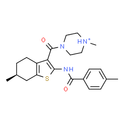 ChemSpider 2D Image | 1-Methyl-4-({(6S)-6-methyl-2-[(4-methylbenzoyl)amino]-4,5,6,7-tetrahydro-1-benzothiophen-3-yl}carbonyl)piperazin-1-ium | C23H30N3O2S