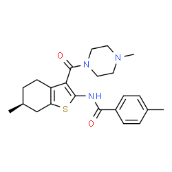 ChemSpider 2D Image | 4-Methyl-N-{(6S)-6-methyl-3-[(4-methyl-1-piperazinyl)carbonyl]-4,5,6,7-tetrahydro-1-benzothiophen-2-yl}benzamide | C23H29N3O2S