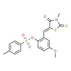 ChemSpider 2D Image | 4-Methoxy-2-[(Z)-(3-methyl-4-oxo-2-thioxo-1,3-thiazolidin-5-ylidene)methyl]phenyl 4-methylbenzenesulfonate | C19H17NO5S3