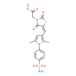 ChemSpider 2D Image | Methyl [(5E)-5-{[2,5-dimethyl-1-(4-sulfamoylphenyl)-1H-pyrrol-3-yl]methylene}-2,4-dioxo-1,3-thiazolidin-3-yl]acetate | C19H19N3O6S2