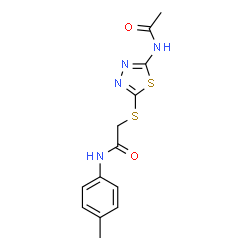 ChemSpider 2D Image | 2-[(5-Acetamido-1,3,4-thiadiazol-2-yl)sulfanyl]-N-(4-methylphenyl)acetamide | C13H14N4O2S2
