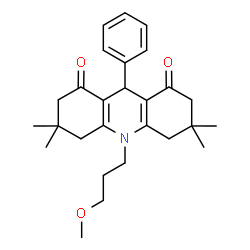 ChemSpider 2D Image | 10-(3-Methoxypropyl)-3,3,6,6-tetramethyl-9-phenyl-3,4,6,7,9,10-hexahydro-1,8(2H,5H)-acridinedione | C27H35NO3