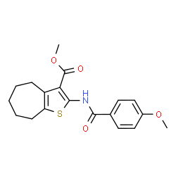 ChemSpider 2D Image | Methyl 2-[(4-methoxybenzoyl)amino]-5,6,7,8-tetrahydro-4H-cyclohepta[b]thiophene-3-carboxylate | C19H21NO4S