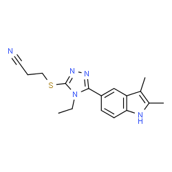 ChemSpider 2D Image | 3-{[5-(2,3-Dimethyl-1H-indol-5-yl)-4-ethyl-4H-1,2,4-triazol-3-yl]sulfanyl}propanenitrile | C17H19N5S