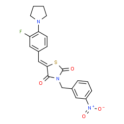 ChemSpider 2D Image | (5Z)-5-[3-Fluoro-4-(1-pyrrolidinyl)benzylidene]-3-(3-nitrobenzyl)-1,3-thiazolidine-2,4-dione | C21H18FN3O4S
