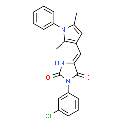 ChemSpider 2D Image | (5Z)-3-(3-Chlorophenyl)-5-[(2,5-dimethyl-1-phenyl-1H-pyrrol-3-yl)methylene]-2,4-imidazolidinedione | C22H18ClN3O2