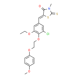 ChemSpider 2D Image | (5Z)-5-{3-Chloro-5-ethoxy-4-[2-(4-methoxyphenoxy)ethoxy]benzylidene}-3-methyl-2-thioxo-1,3-thiazolidin-4-one | C22H22ClNO5S2