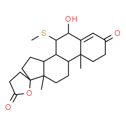 ChemSpider 2D Image | 6-Hydroxy-10,13-dimethyl-7-(methylsulfanyl)-1,6,7,8,9,10,11,12,13,14,15,16-dodecahydro-3'H-spiro[cyclopenta[a]phenanthrene-17,2'-furan]-3,5'(2H,4'H)-dione | C23H32O4S