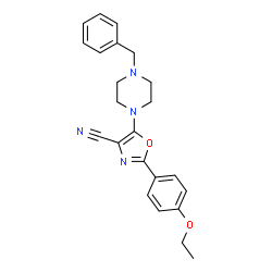 ChemSpider 2D Image | 5-(4-Benzyl-1-piperazinyl)-2-(4-ethoxyphenyl)-1,3-oxazole-4-carbonitrile | C23H24N4O2