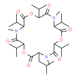 ChemSpider 2D Image | 3-Isobutyl-6,9,12,15,18-pentaisopropyl-4,10,16-trimethyl-1,7,13-trioxa-4,10,16-triazacyclooctadecane-2,5,8,11,14,17-hexone | C34H59N3O9