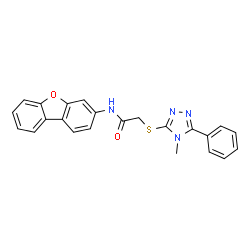 ChemSpider 2D Image | N-(3-dibenzofuranyl)-2-[(4-methyl-5-phenyl-1,2,4-triazol-3-yl)thio]acetamide | C23H18N4O2S