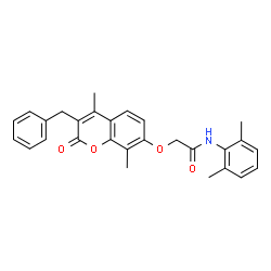 ChemSpider 2D Image | 2-[(3-Benzyl-4,8-dimethyl-2-oxo-2H-chromen-7-yl)oxy]-N-(2,6-dimethylphenyl)acetamide | C28H27NO4