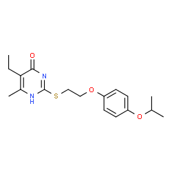 ChemSpider 2D Image | 5-Ethyl-2-{[2-(4-isopropoxyphenoxy)ethyl]sulfanyl}-6-methyl-4(1H)-pyrimidinone | C18H24N2O3S