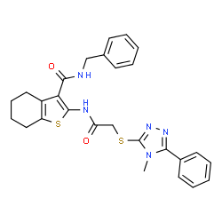 ChemSpider 2D Image | N-Benzyl-2-({[(4-methyl-5-phenyl-4H-1,2,4-triazol-3-yl)sulfanyl]acetyl}amino)-4,5,6,7-tetrahydro-1-benzothiophene-3-carboxamide | C27H27N5O2S2