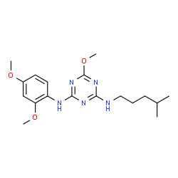 ChemSpider 2D Image | N-(2,4-Dimethoxyphenyl)-6-methoxy-N'-(4-methylpentyl)-1,3,5-triazine-2,4-diamine | C18H27N5O3