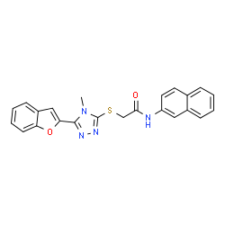 ChemSpider 2D Image | 2-{[5-(1-Benzofuran-2-yl)-4-methyl-4H-1,2,4-triazol-3-yl]sulfanyl}-N-(2-naphthyl)acetamide | C23H18N4O2S