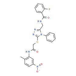 ChemSpider 2D Image | 2-Fluoro-N-{[5-({2-[(2-methyl-5-nitrophenyl)amino]-2-oxoethyl}sulfanyl)-4-phenyl-4H-1,2,4-triazol-3-yl]methyl}benzamide | C25H21FN6O4S