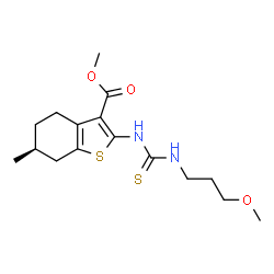 ChemSpider 2D Image | Methyl (6S)-2-{[(3-methoxypropyl)carbamothioyl]amino}-6-methyl-4,5,6,7-tetrahydro-1-benzothiophene-3-carboxylate | C16H24N2O3S2