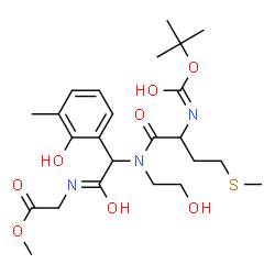ChemSpider 2D Image | Methyl N-{[(2-hydroxyethyl)(N-{[(2-methyl-2-propanyl)oxy]carbonyl}methionyl)amino](2-hydroxy-3-methylphenyl)acetyl}glycinate | C24H37N3O8S