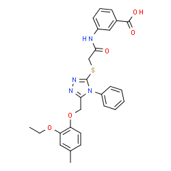 ChemSpider 2D Image | 3-{[({5-[(2-Ethoxy-4-methylphenoxy)methyl]-4-phenyl-4H-1,2,4-triazol-3-yl}sulfanyl)acetyl]amino}benzoic acid | C27H26N4O5S